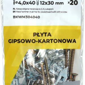 Ancoră metalică ciocan pt pereți din rigips cu șurub 4x40 mm, (20) 1/12/72 STALCO BKWM304040
